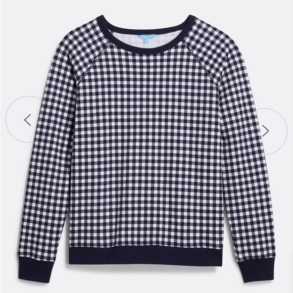 Draper James Natalie Sweatshirt in Navy Gingham. - Picture 2 of 6